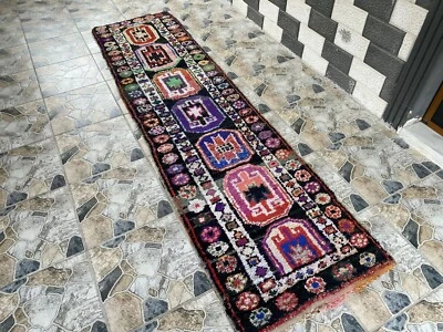 Alfombra Herki Kurda De Colección | Corredor de Lana Antiguo Tribal Hecho a Mano Granja 2x9 pies Foto 1 de 4