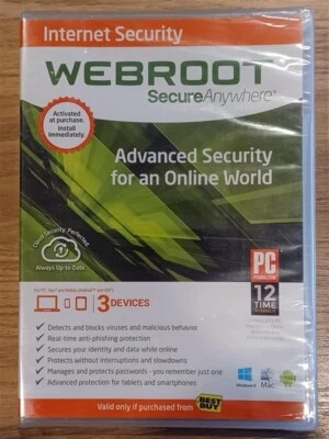 Webroot Secure Anywhere Internet Security 3 Devices Windows/Mac/Android - Image 1 of 4