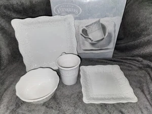 Maison Versailles Blanc Elisabeth 4 Pc Set Dinner Plates Bowl Mug Square White A - Picture 1 of 16