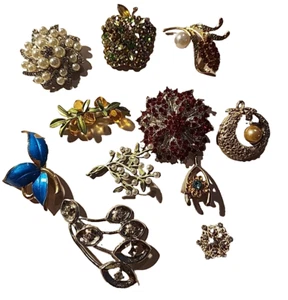 Jewelry Pins! Rhinestones, Faux Pearls, Vintage  Some New Lot of 12 Glam(420) - Picture 1 of 9