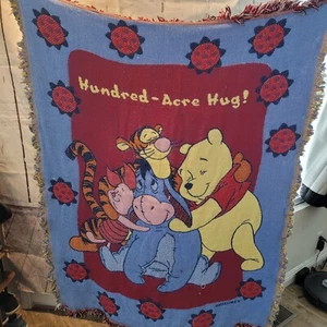 Vtg Disney Winnie The Pooh Throw Blanket 54x44 Piglet Tigger Eeyore Hundred Acre - Picture 1 of 12