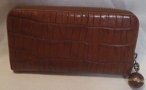 Emporio Armani Croc-Embossed Leather Wallet Clutch Zip Around - Picture 1 of 6