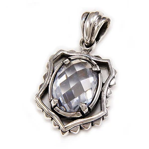 CUBIC ZIRCONIA SHIELD 925 STERLING SILVER GOTHIC BIKER ROCKABILLY PENDANT nd-014 - Picture 1 of 6