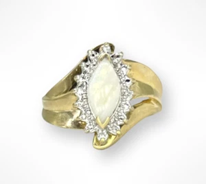 Vintage 10k Gold Marquise Opal Diamond Halo Ring Size 5.75 - Picture 1 of 5