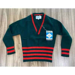 NWT Vintage 1970 Alexander's Child's V Neck Sweater Green & Red Acrylic Size 7 - Picture 1 of 6