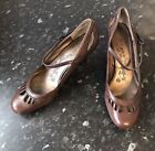 Hush Puppies Lovestruck Brown Leather Cut Out Block Heels Shoes Size 7 / 41