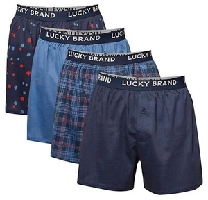 Lucky Brand Knit Boxer Shorts Cotton Assorted Blue Print Color Underwear 4 Pack - Picture 1 of 9