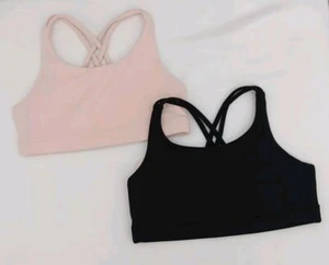 Athleta Girl Upbeat Sport Bra 2.0 M/8-10 Medium Bundle of 2 Blush Pink Black-AF4 - Picture 1 of 7