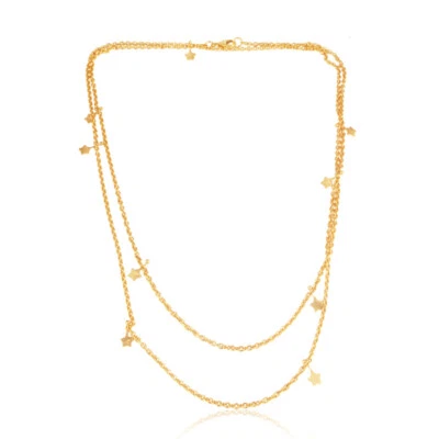 Collar de cadena de varias filas de plata 925 chapado en oro amarillo Star Designer  Foto 1 de 2