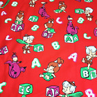 Vintage 1991 Hanna Barbera Flintstones Pebbles Bam Bam Red Fabric 5.3 yards