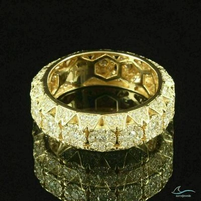 Anillo solitario de diamantes simulados de corte redondo de 1,20 quilates enchapado en oro de plata 925 para hombre  Foto 1 de 3