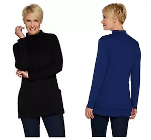 DENIM & CO. BLACK ESSENTIALS MOCK NECK POCKETS KNIT TUNIC PULLOVER SzXS NEW $ 49 - Picture 1 of 4