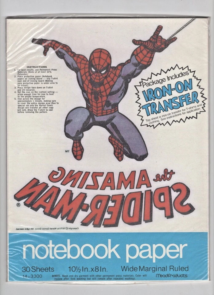 Cuaderno Mead 1975 30 hojas de papel con transferencia de hierro Spider-Man (sellado) Foto 1 de 1