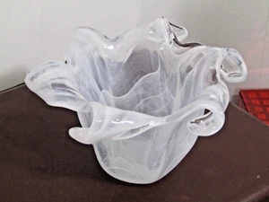Vintage Cased pearlescent Cloudy white Milk Art Glass Abstract Vase 7" diameter - Picture 1 of 6