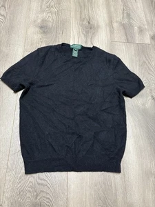 LAUREN RALPH LAUREN Medium 100% Cashmere SS Sweater Charcoal Gray/Black Luxe - Picture 1 of 6