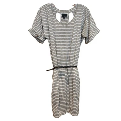 Vestido Greylin Anthropologie Beige a Rayas con Cinturón, Blanco Manga Corta, Talla Pequeña Usado en Excelente Condición Foto 1 de 4