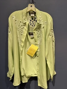 Womens Large 100% Silk Twin Set, Lime Green Bob Mackie Wearable Art NWT - Picture 1 of 6