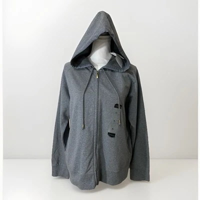 Chaqueta con Capucha Liz Claiborne XL Gris Cremallera Completa Bolsillos Cordón Elastizado Informal Foto 1 de 4