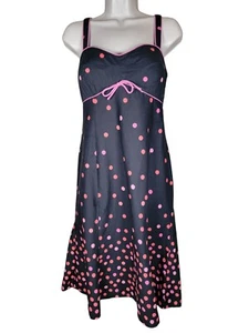DressBarn Size 6 Black Pink Polka Dot Fit and Flare Slip Dress Pinup Rockabilly - Picture 1 of 5