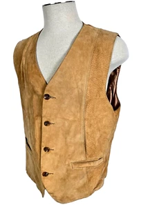 Vintage 60s 70s Script L.L. Bean Suede Leather Vest Jacket Button Lined XL USA - Picture 1 of 9