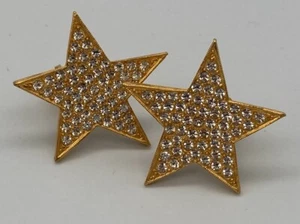 Ann Taylor Star Pave Rhinestone Gold Tone 1.5" Clip On Vintage Earrings Oversize - Picture 1 of 7