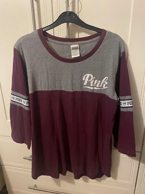 PINK Victoria's secret varsity top size large, burgundy red and grey - Image 1 of 4