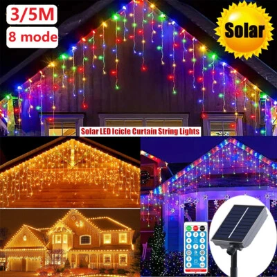 3M/5M/10M Solar LED Icicle Curtain Fairy String Lights Christmas Party Decor AU - image 1 of 4