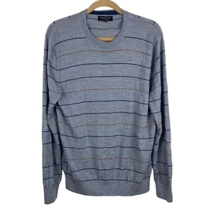 Banana Republic Factory Sweater Mens Large Merino Wool Gray Striped Preppy - Picture 1 of 13