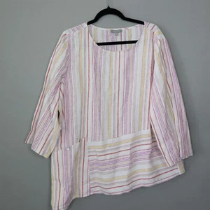 Habitat Womens Top Extra Large White Linen Striped Asymmetrical Coastal - Picture 1 of 5