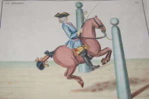 GRAVURE CAVALIER LE SENSIBLE XVIII AQUARELLEE EQUITATION CHEVAL COSTUME R3030 - Picture 1 of 6