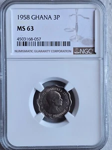 Ghana 3 Pence 1958 NGC MS 63 - Picture 1 of 2