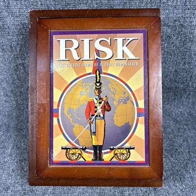 Risk Vintage Game Collection Wooden Library Book Shelf Wood Box Complete - Image 1 of 4