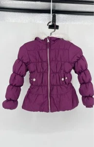 Weathertamer Purple Girls Hooded Fur Trimmed Puffer Jacket - Size S 7/8 - Picture 1 of 7