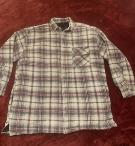 Highland Outfitters Polyester Gray/Red Plaid Button Flannel Jacket Mens Size L - Picture 1 of 3