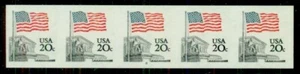 US #1895d, 20¢ Flag Over Supreme Court, Imperf Plate #8 Strip of 5, NH, VF - Picture 1 of 1