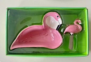 Pink Flamingo Dip Bowl & Spreader Set 2 Piece - New - Picture 1 of 2