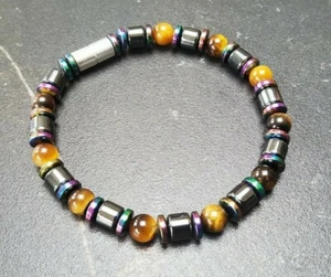 Pulsera de curación de ojos de tigres de hematita tamaño personalizado cristal de piedra sin romper - Imagen 1 de 2