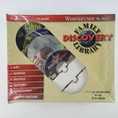 Webster's New World Family Discovery Library 5 CD-ROM Set Learning NEW SEALED - Image 1 of 4