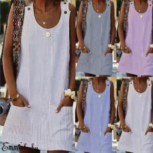 Women' Summer Dress O Neck Loose Dresses Striped Seaside Holiday Maxi Dress Lady - Picture 1 of 6