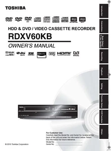 Mode d'emploi manuel du propriétaire pour TOSHIBA RDXV60KB HDD & DVD VIDEO MAGNÉTOSCOPE - Photo 1/1