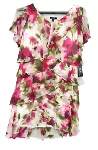 SLNY Dress Size 6 Ivory Pink Floral Tiered Flutter Sleeve Sheath NWT - Picture 1 of 5