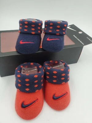 2 Pair Nike Baby Boys Booties, Size 0-6 Months, Red, Blue, Shower Gift B20 APM - Image 1 of 2