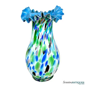 Vintage Italian Murano Confetti Art Glass Ruffled Vase - 11" - Picture 1 of 10
