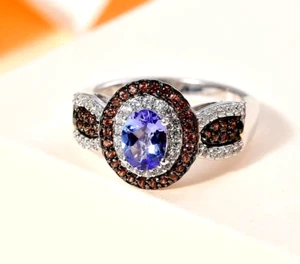 Natural 7X5mm Tanzanite  Ring in Platinum Over Sterling Silver 1.60 Carat Size 8 - Picture 1 of 7