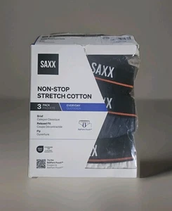 Saxx 3pk Non-Stop Stretch Cotton Boxer Briefs - Sz. L, Black/Gray/White - Picture 1 of 3