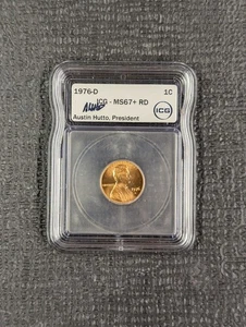 1976 D MS 67+ RD Lincoln Memorial Cent ICG New Austin Hutto Signed White Label - Picture 1 of 4
