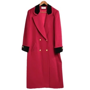 Vintage Preston & New York Red Double Breast Trench Coat Womens SZ M Rosette - Picture 1 of 7