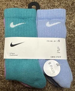 Nike Dri-FIT 6er-Pack gepolsterte Crew Jugend 10C-3Y Socken mehrfarbig neu mit Etikett - Bild 1 von 8
