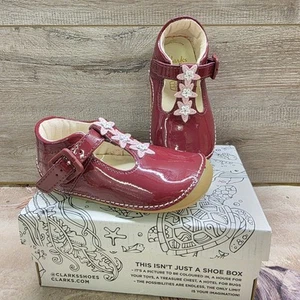 Clarks Toddler Girls Shoes Cherry Patent Leather Floral Uk Size 4.5 New In Box - Picture 1 of 8