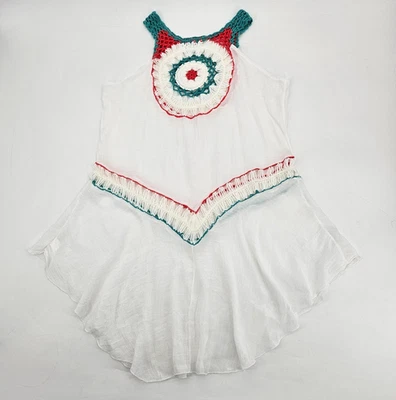 India Boutique White Crochet Swimsuit Cover Up One Size White Teal Pink BOHO - Image 1 of 4